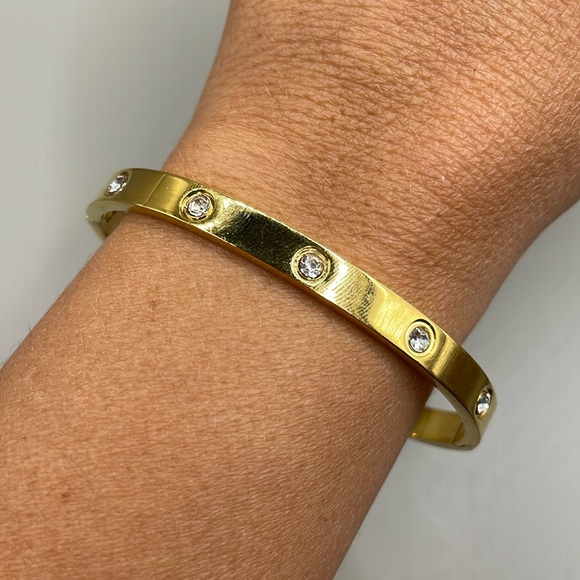 Jewelry - Vintage Gold Tone Rhinestone Bangle Cuff Statement Bracelet